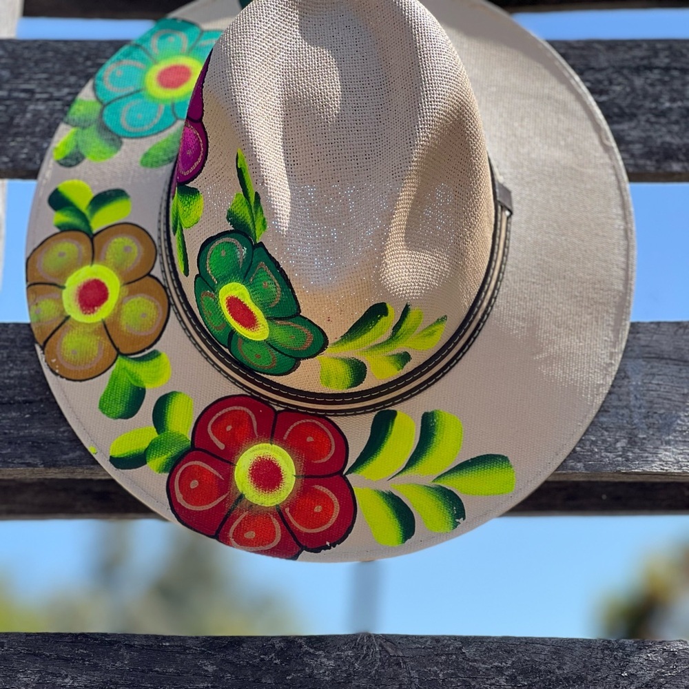 MEXICAN Artisan Hand painted Panama fedora sun hat|med/sm - Picture 7 of 9